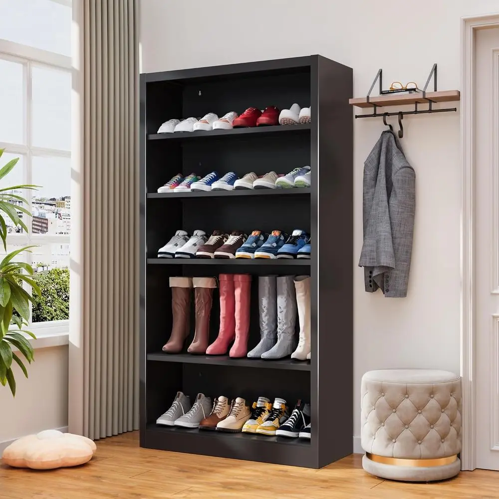 Heavy-Duty 5-Tier Steel Shoe Rack, Adjustable 66 Tall Storage Organizer for Entryway or Closet