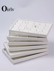 Oirlv White Premium Leather Stackable Jewelry Tray Multifunction Jewelry Drawer Organizer Trays Rings Earrings Storage Props
