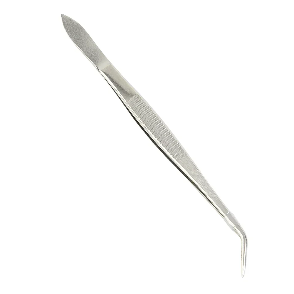 1pc Stainless Steel Tweezers Bend Chuck With Positioning Straight Curved Tweezer For Dentistry Restoration Tea Set Planting