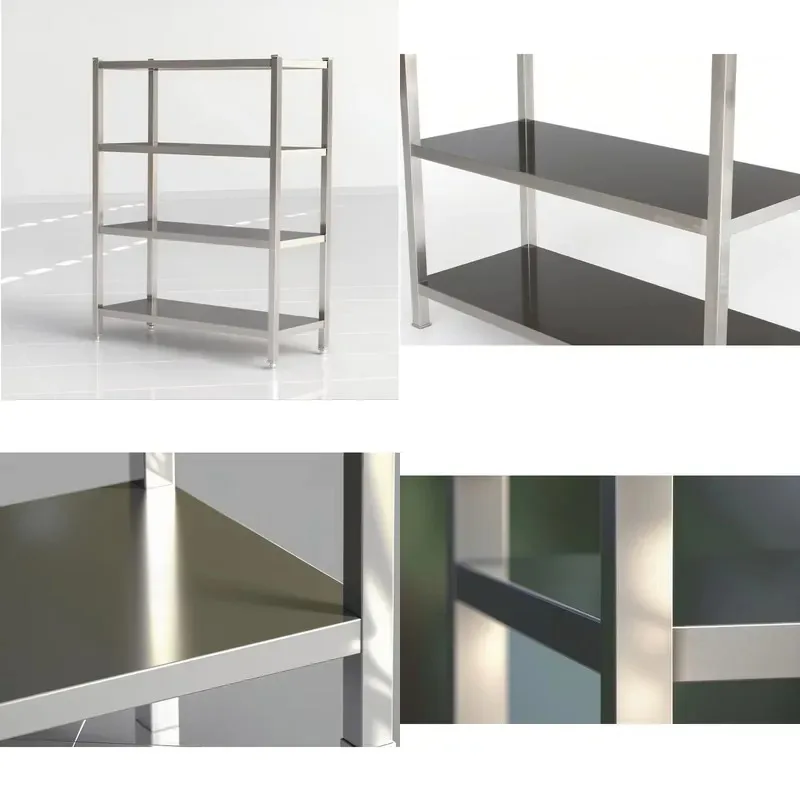 Four Tier Flat Stainless Steel Storage Rack for Hotel Restaurant Commercial Kitchen Organization and Space Saving Solution
