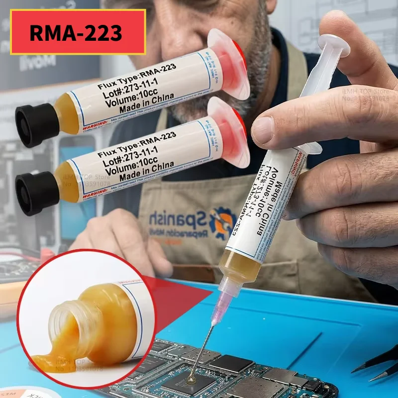 RMA-223 Welding Flux Syringe Barrel Flux PCB IC Mobile Phone Repair SMD Rework 10CC Syringe Barrel Soldering Welding Oil
