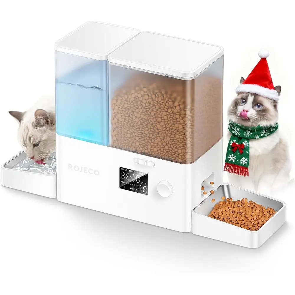 

Stainless Steel 2-in-1 Cat Feeder: 5L Food & 3.5L Water Dispenser for Pets