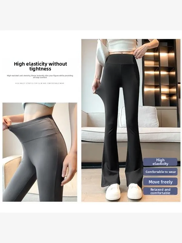 High Waist Flared Yoga Pants Women's Casual Trousers plus Size Faionable arkskin Leggings Outdoor Wear Cleanfit PVC Material