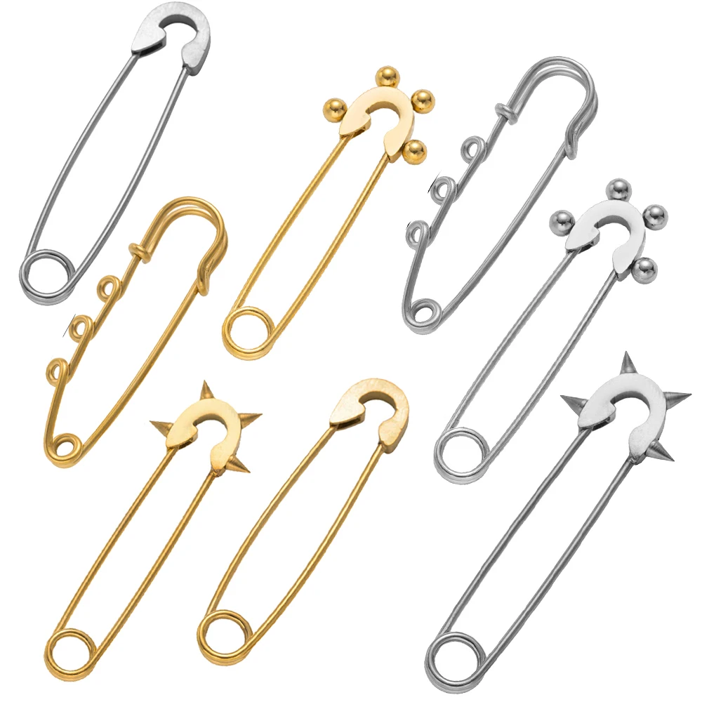 5pcs Stainless Steel Heavy Duty Safety Pins Brooch Base Setting with 3 Holes for DIY Crafts Brooch Skirts Knitted Jewelry Making