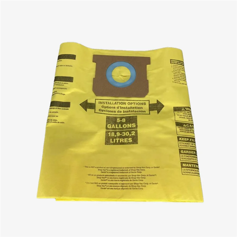 Accessoires de balayeuse 7 pièces sac à poussière sec universel aspirateurs de 5 à 8 gallons pour sacs à poussière de 5 à 8 gallons jaune