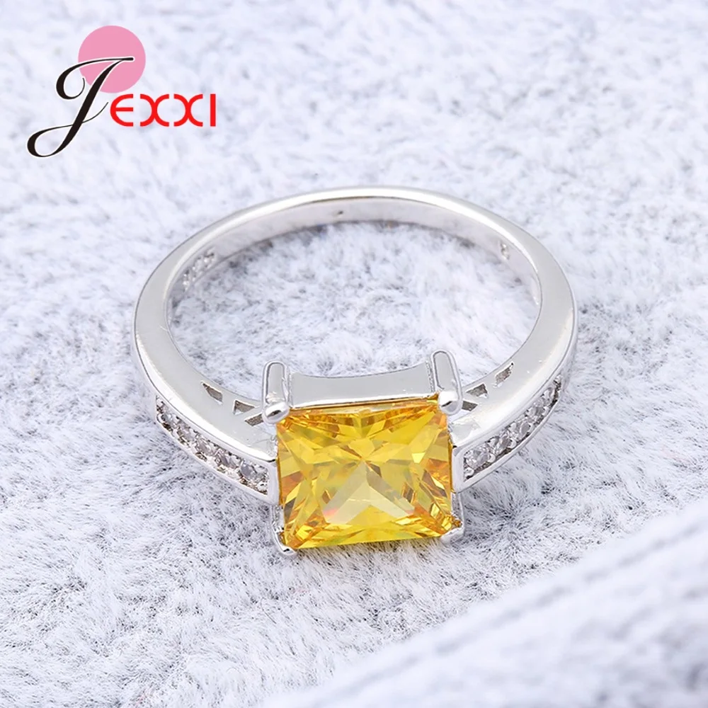 Trendy Fashion Women Rings Shiny Yellow Cubic Zirconia 925 Sterling Silver Needle Engagement Wedding Finger Ring Wholesale