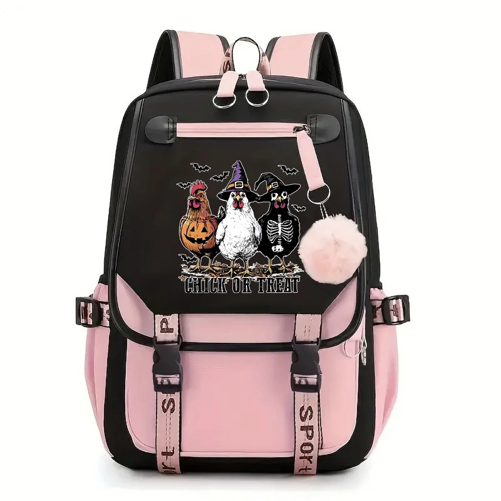 Funny Halloween Chicken Chick Or Treat Backpack Student School Bag Kids Bag Back to School Gift