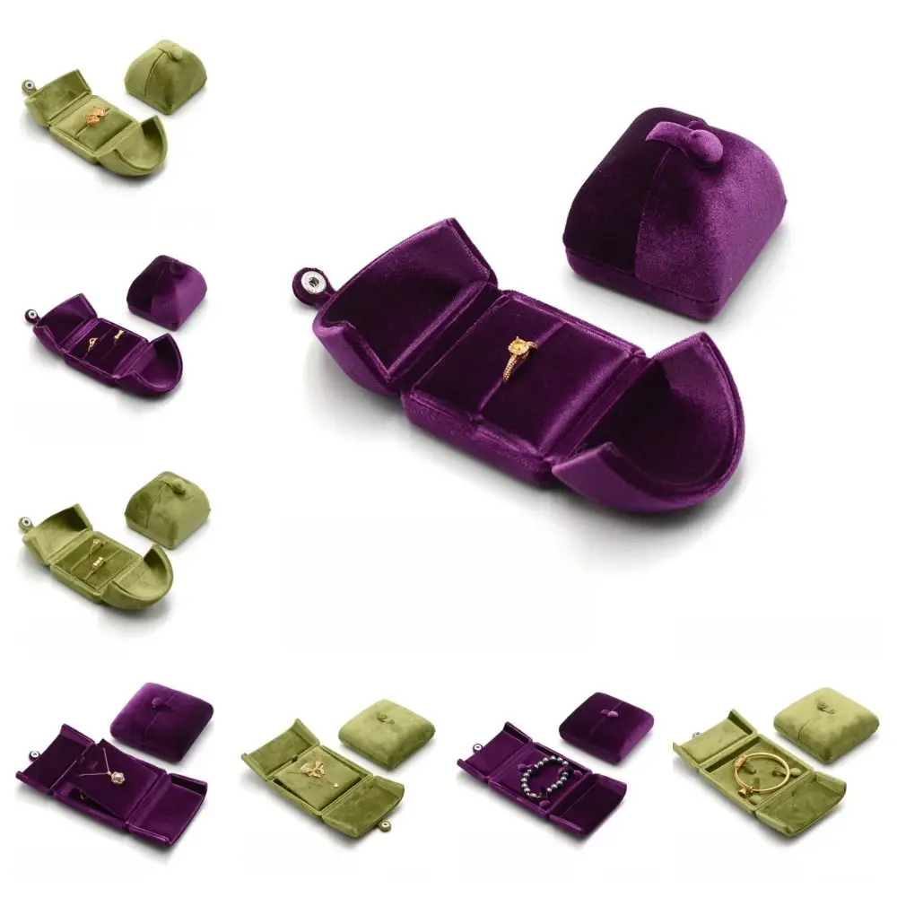 

Solid Color Velvet Jewelry Box Vintage Luxury Rings Bearer Box Organizer Double Door Jewelry Display Holder Jewelry Storage