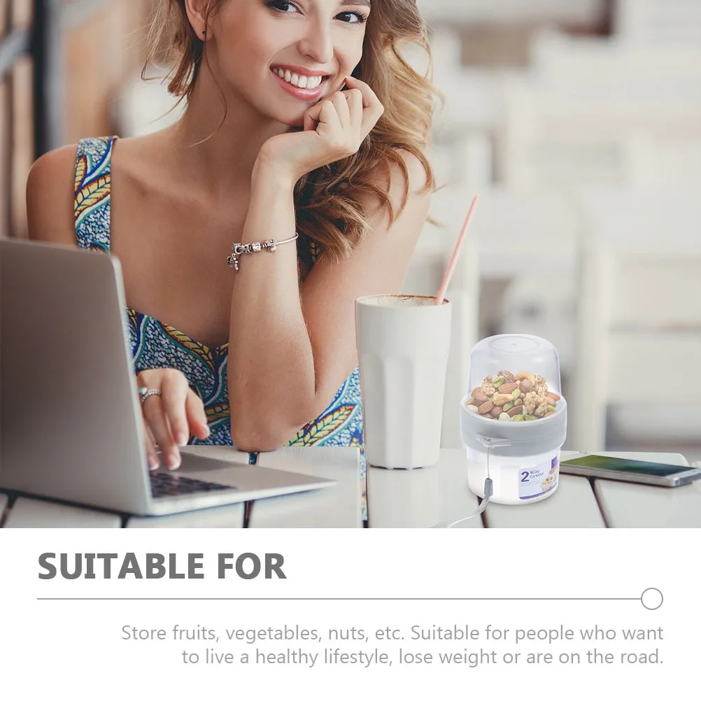 

2Sets Sealing Storage Container Transparent Double Layer Portable Food Cup Breakfast Yogurt Cereal Fruit Storage Box