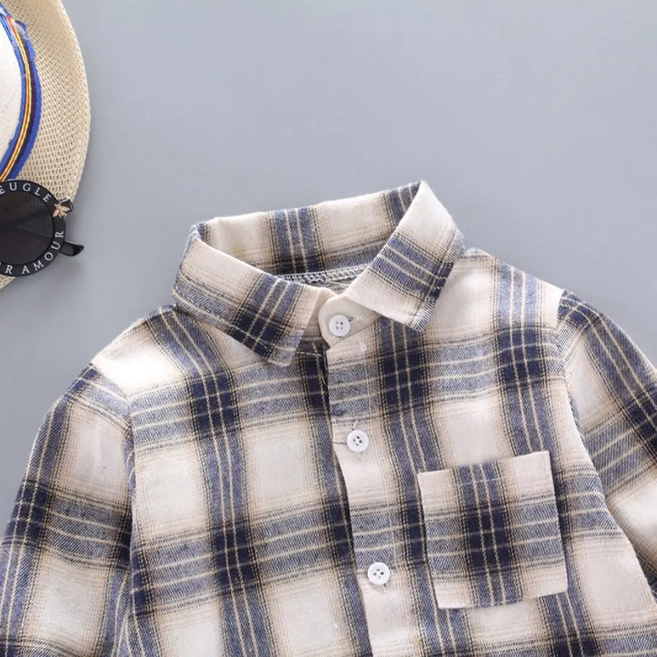 2024 Korean Fashion Children Tops Boys Buffalo Plaid Flannel Shirt Baby Casual Shirt Outerwear Clothes Autumn Girls Blouses 0-5T