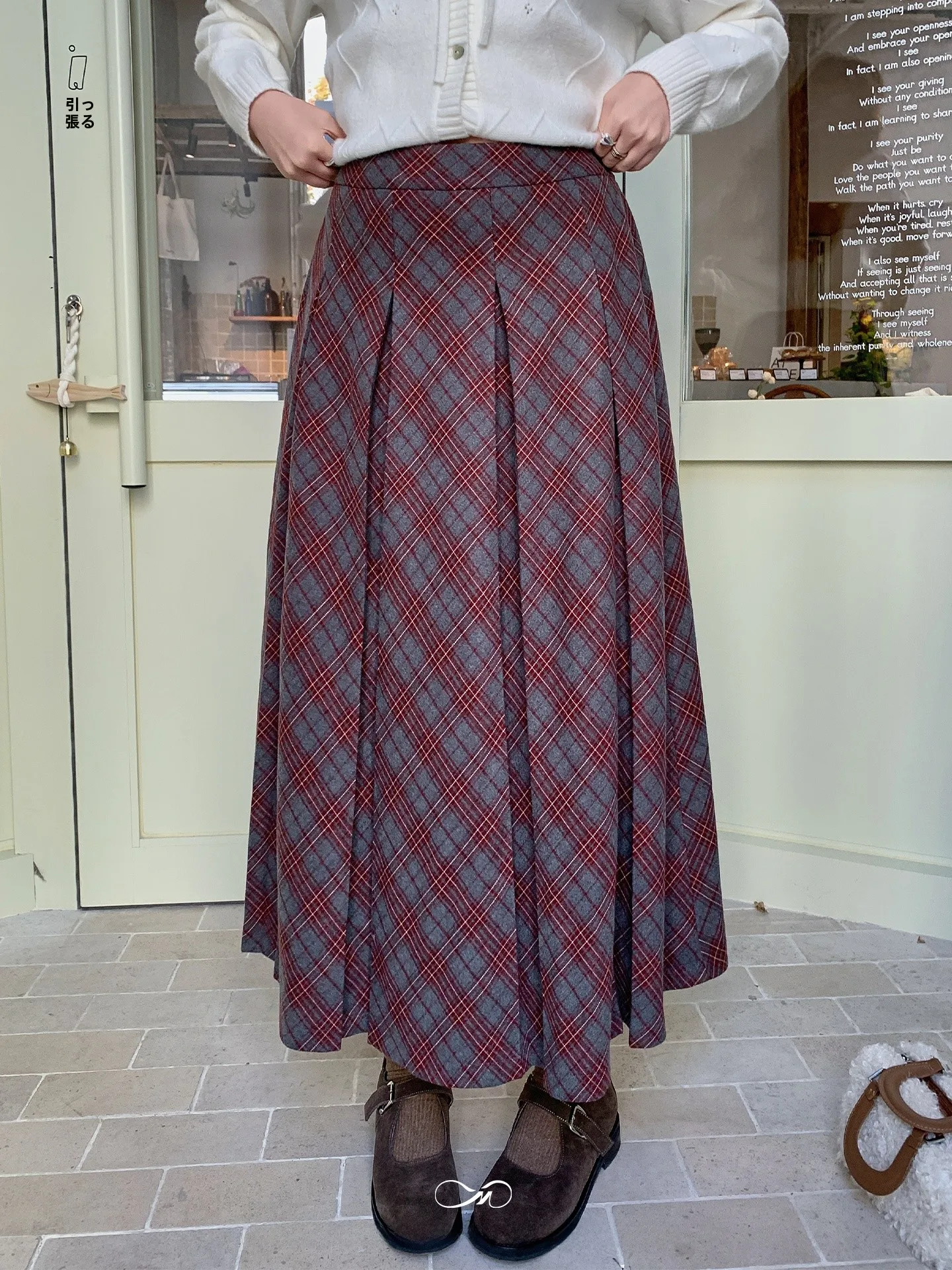 

Winter Long Plaid Woolen Half Skirt for plus Size Women High Waist A-Line Skirt Casual Wear Thickened Polyester Blend Skirt