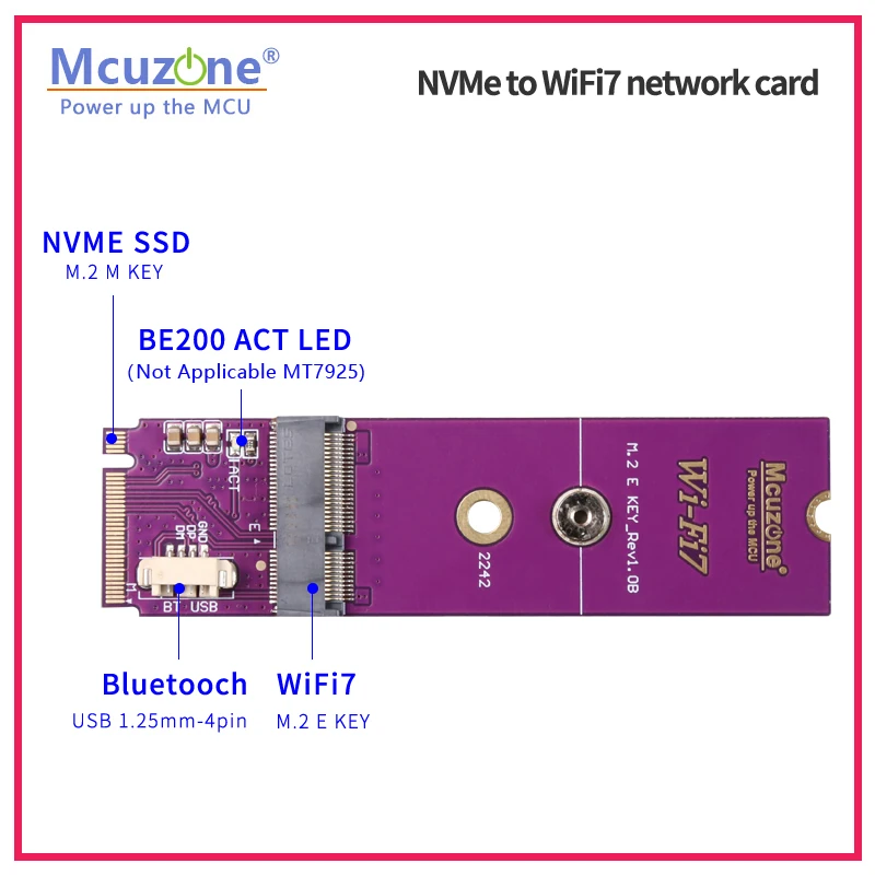 NVME to WiFi7 network card,M.2 M-KEY to M.2 E-KEY,BE200,MT7925, Raspberry Pi CM5 IO