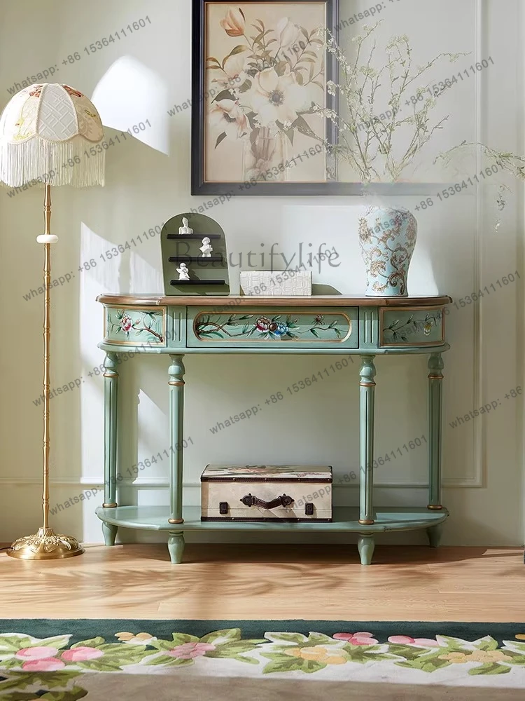 

Solid wood entrance cabinet entry living room integrated new American semi-round entrance table small apartment