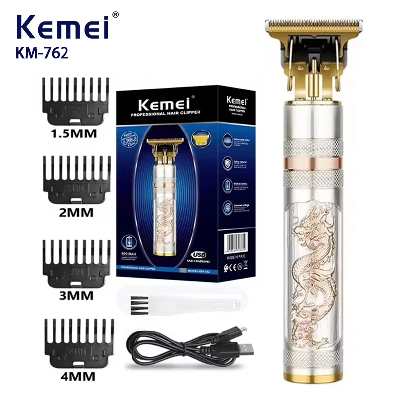 Kemei KM-762 Metal Hair Trimmer for Men Professional Beard Hair Clipper Electric Hair Cutting Machine Rechargeable