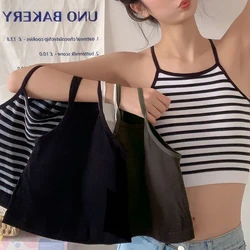 2023 Blusa Mujer Moda Crop Top Y2k Style Goth Integrated Padded Short Vest Women's Sports Camisole Striped T-shirt Inner Outfit