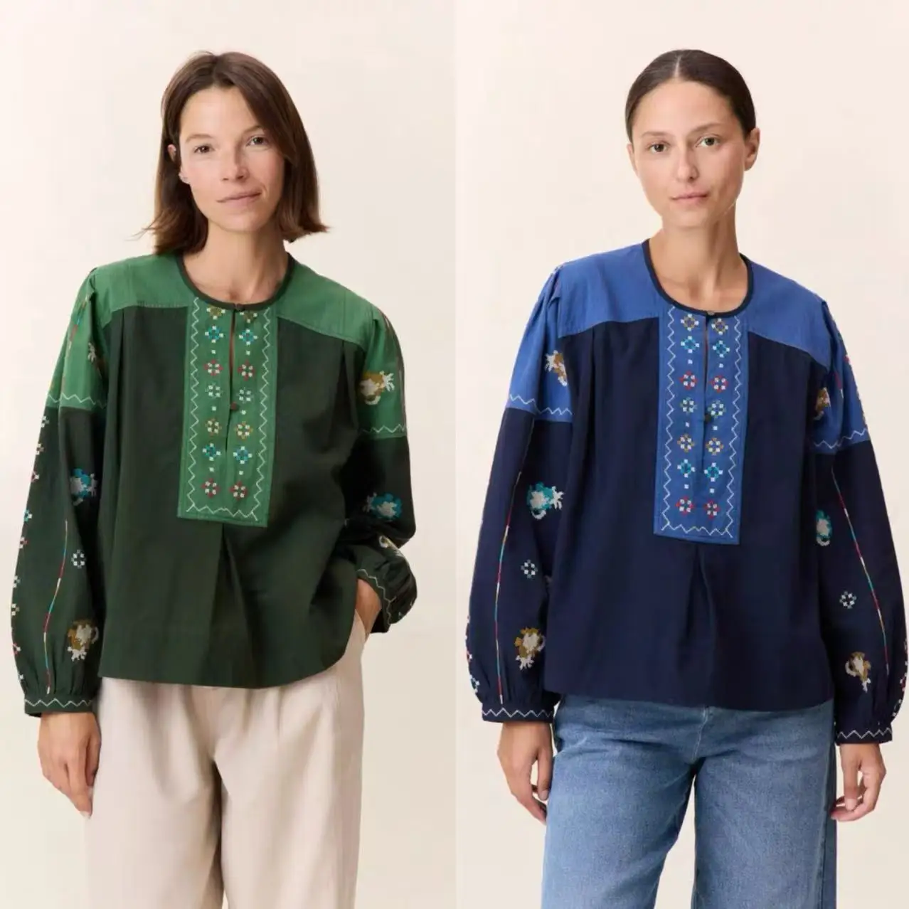 

French Sle Autumn Winter New Color Blo Ethnic Embroidery Simple Comfortable Floral Pattern Overhead irt Women Cotton Lo...