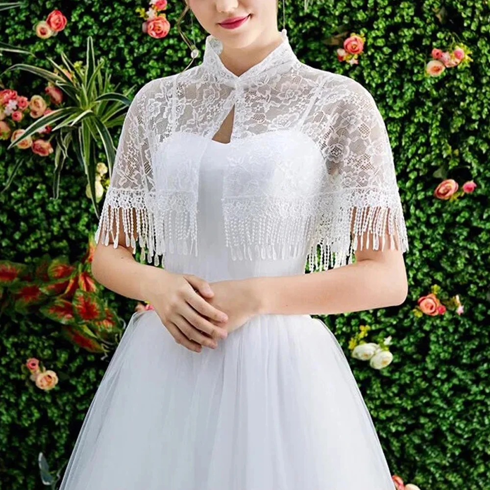 

Floral Lace Wrap Shawl Women Perspective Embroidery Bridal Prom Bolero Shrug Buckle Open Front Top Cape Top Shawls Sleeveless