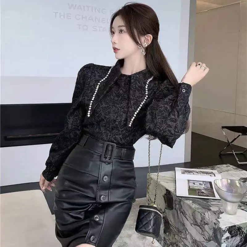 Korean Version Niche Big Pointed Collar Shirt for Socialites Long Sleeved Shirt as a Base