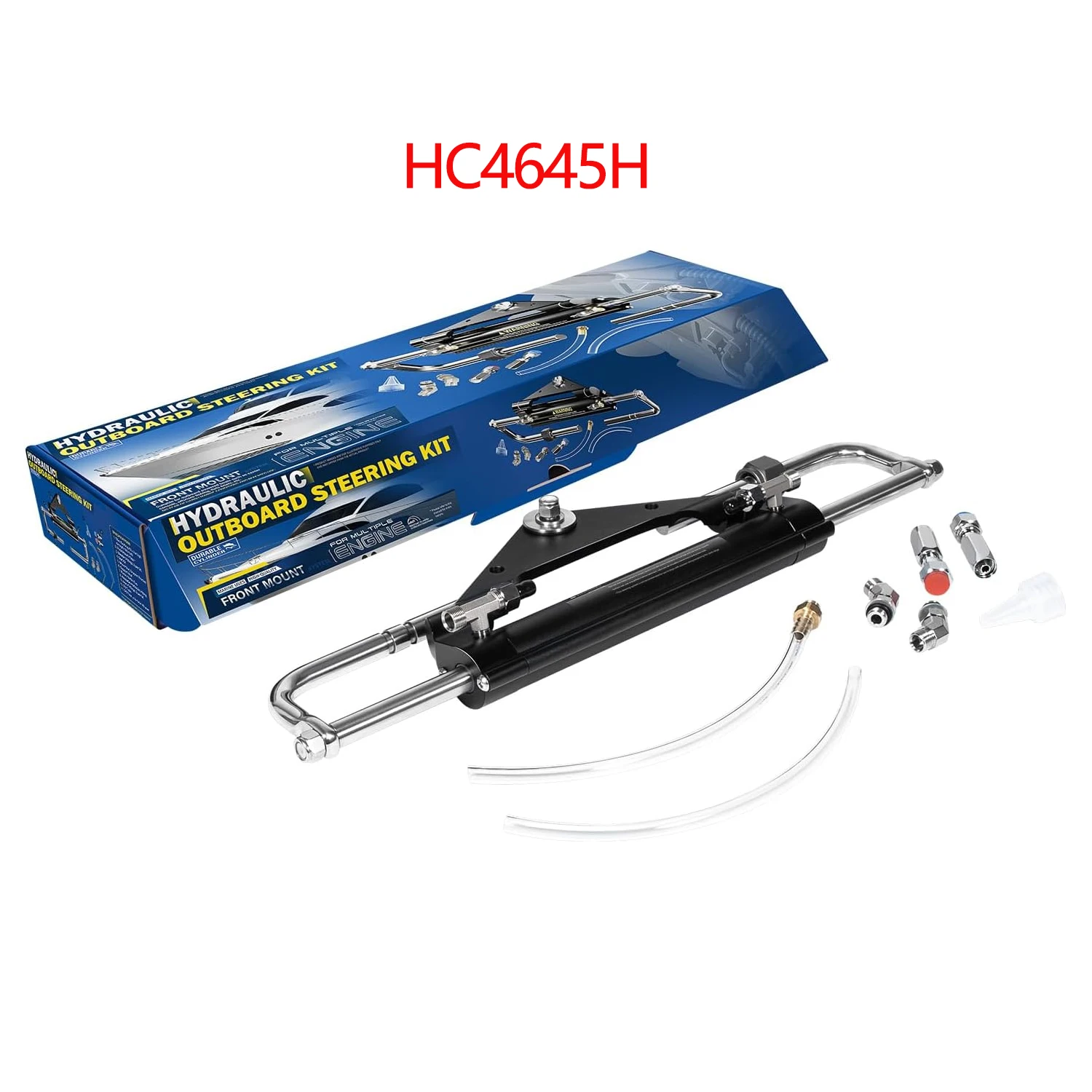 150HP Marine Boat Hydraulic Steering System Cylinder Kit for Seastar HC4645H, Yamaha , with Two-Way Lock Valve and ORB Fittings