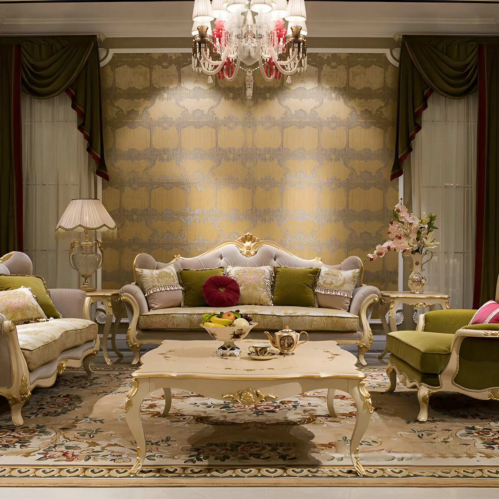 !@Living Room Furniture Leather Antique Sofa Set Home Furniture Classical Wooden Carved Fabric Wood French Royal Luxury Sofa Set