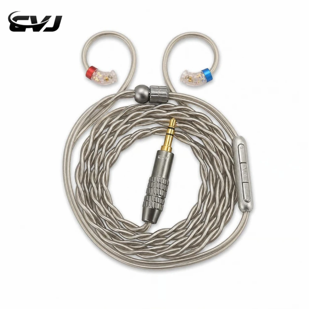 CVJ-Câble pour écouteurs double torsadé plaqué argent, câble amélioré avec connecteurs micro, 2.5, 3.5, 4.4 Type C pour TRN KZ Koncontounted, LS200