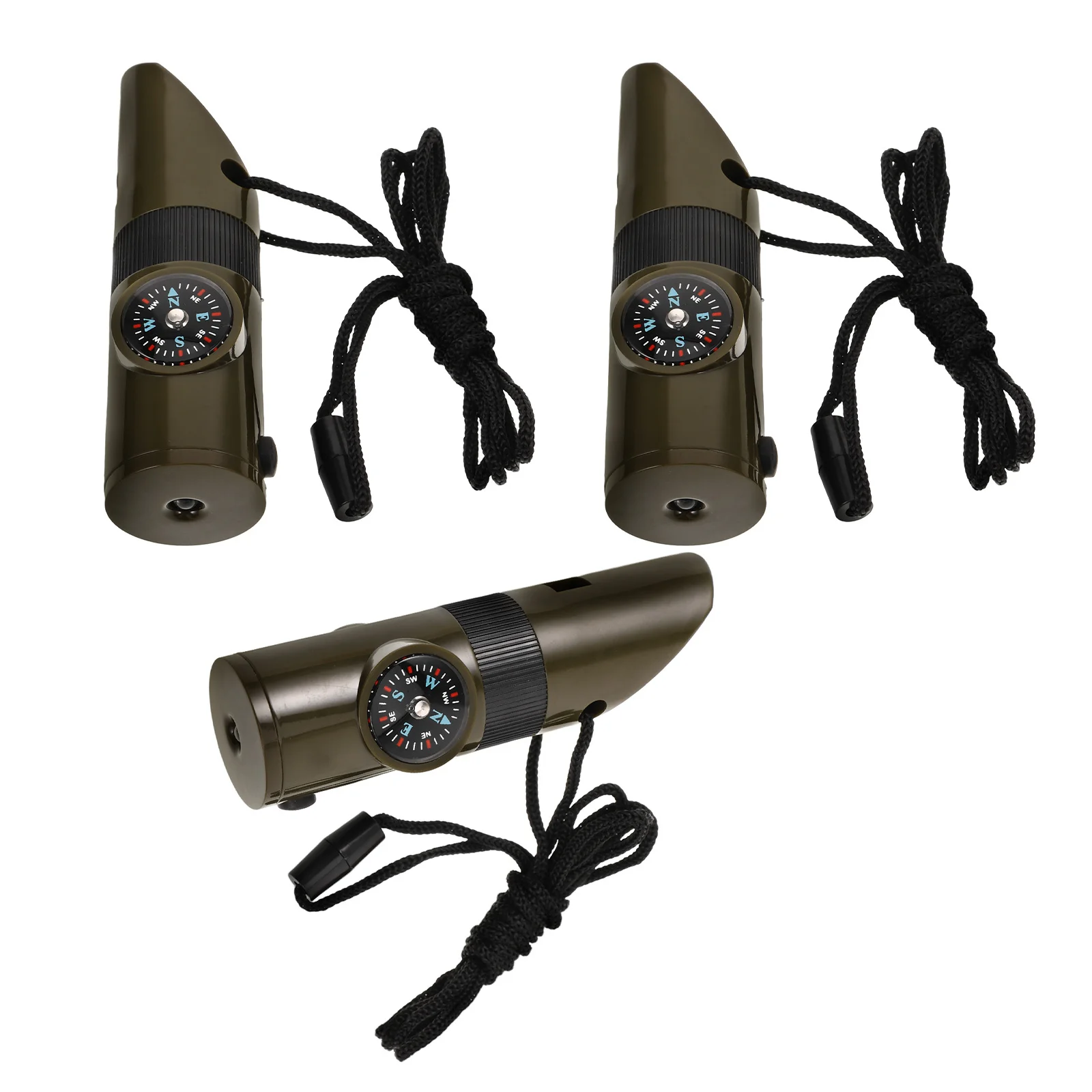 Silbato de supervivencia para acampar al aire libre, herramienta de seguridad de emergencia multifunción, linterna ruidosa, brújula, herramienta multifuncional para exteriores, 3 uds.