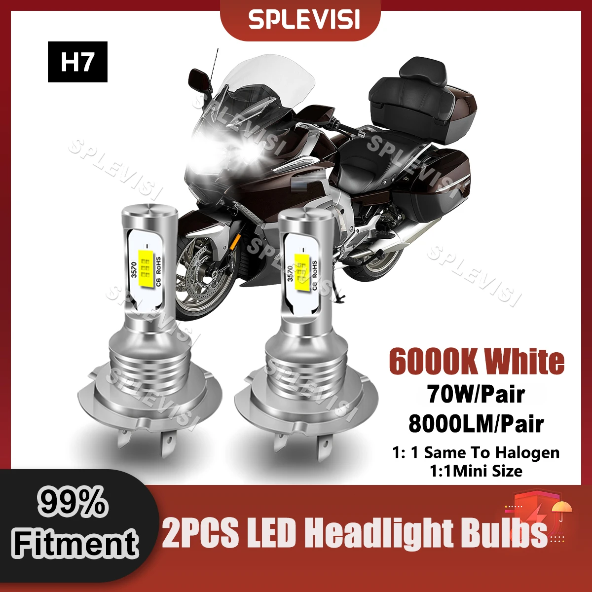 

SPLEVISI H7 LED Headlight Compatible For BMW K1600GT 2011 2012 2013 2014 2015 2016 2017 2018 2019 Motorcycle Light Bulbs