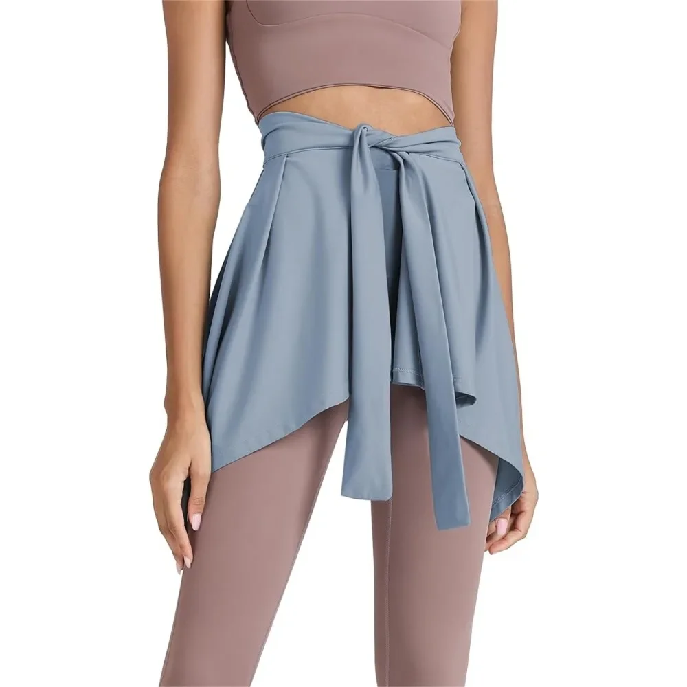 

Women Solid Color Yoga Tennis Up Skirt Athletic Workout Running Tie Up Wrap Skirts Hip Covering Asymmetrical Scarf
