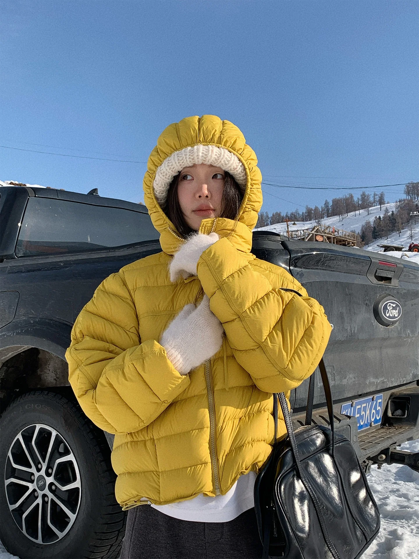 

Lightweight ort White Du down Jaet Women's Coat Korean Sle Commute Faion Pure Color Zipper Closure Warmth Daily Wear