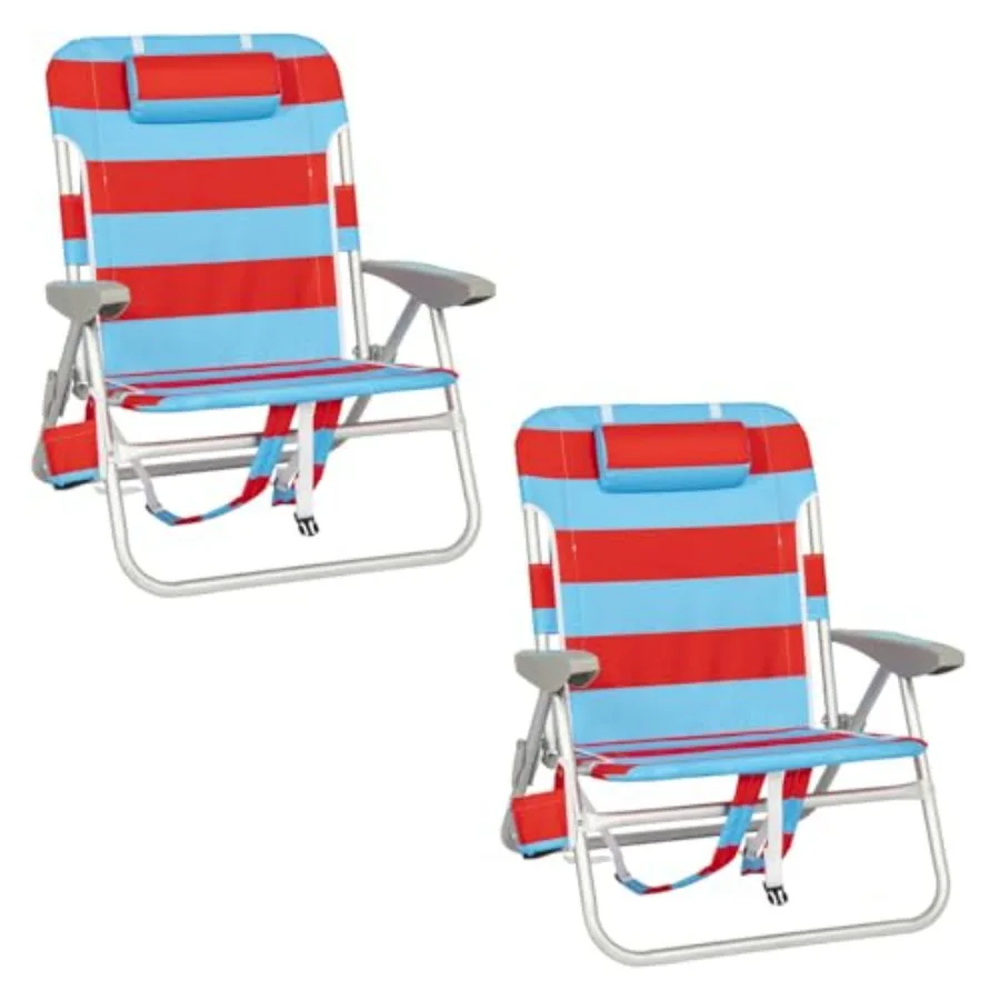 Silla de Playa Rio Beach, Paquete de 2, Modelo Wide Big Boy, 4 Posiciones, con Almohada, Brazos y Bolsa de Almacenamiento, Ligera, Portátil, para Exteriores