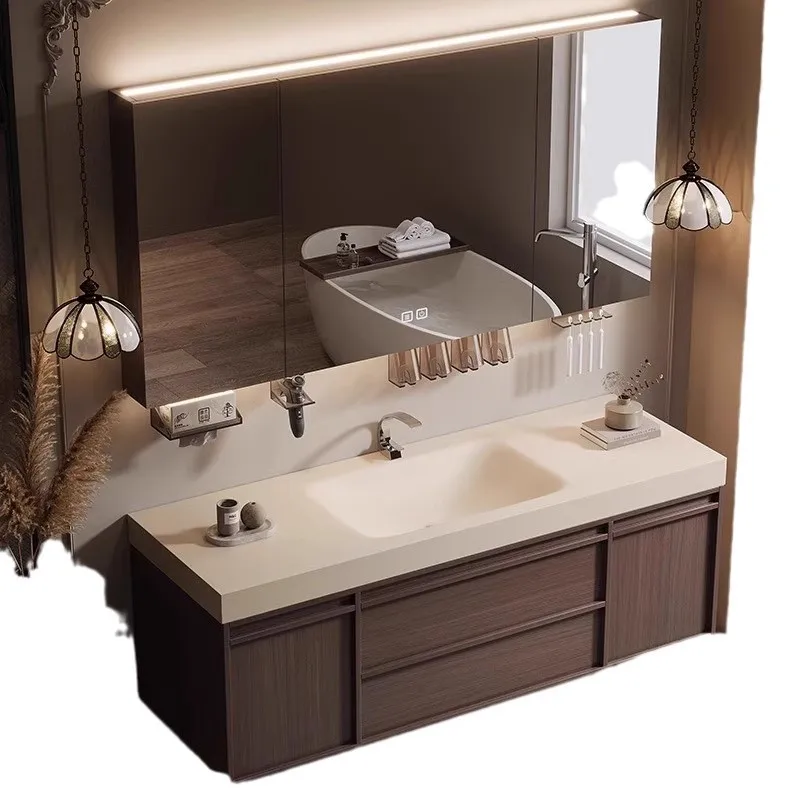 

Medieval style bone line Corian integrated basin bathroom cabinet combination washstand pure acrylic seamless basin