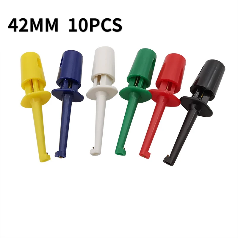 10Pcs 42mm Mini Single Test Hook Clip Test Probe for Electronic Testing IC Grabber Small Size Round Crocodile Clip Hook Clips