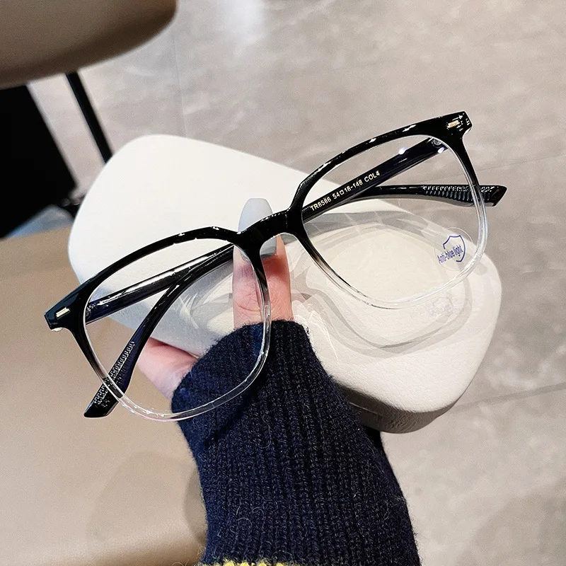 French Style Eye Glasses for Women Square Shape Anti Blue Light Men's Eyeglasses Gradient Color Transparent Glasses