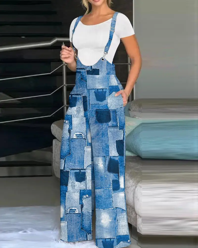 Tuta a gamba larga stampata Faionable Abbigliamento da donna 2023 New Sle Independent Cross-Border Online Store a vita media Lunga Pa...