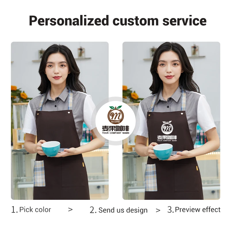 Personalized Design Work Aprons for Man and Woman Catering Waiter Coffee Master Protective Cover Clothes Bistro Dealer Pinafore