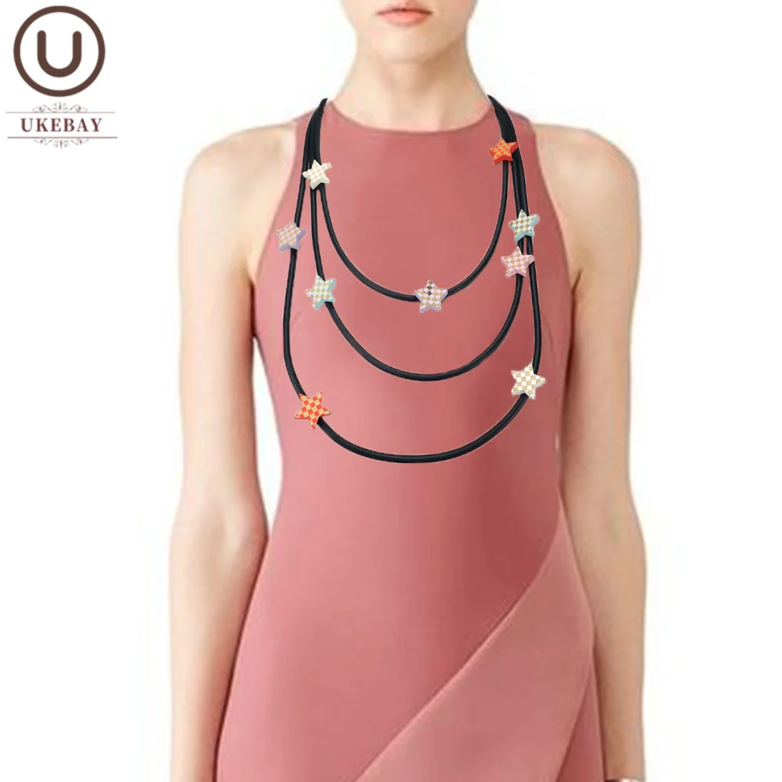 

UKEBAY New Multi-layered Handmade Design Pendant Rubber Chain Luxury Jewelry Retro Clothing Accessories Rubber Jewelry Necklace