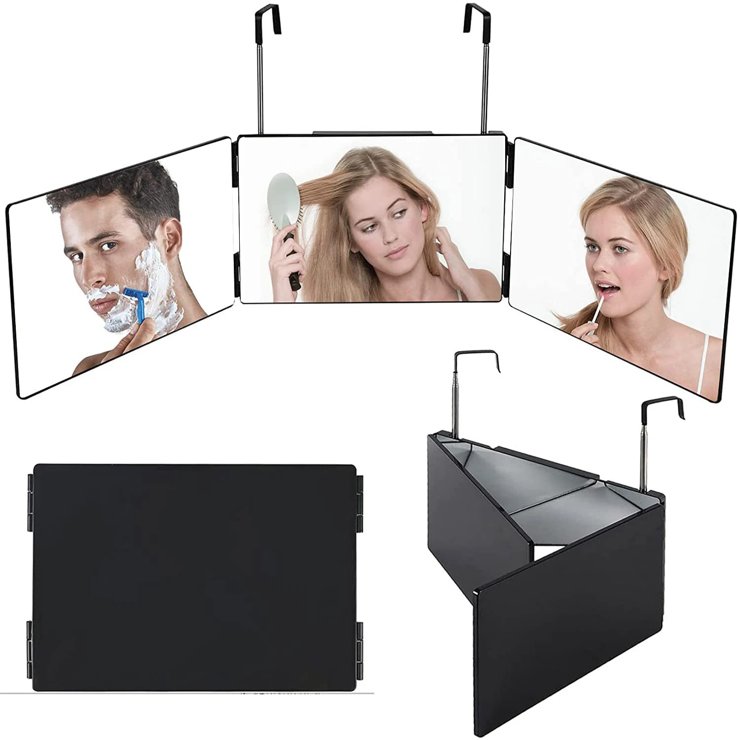 New Adjustable 3 Way Mirror Trifold Mirror Self Hairdressing Mirror Three-fold Mirror Hair Cutting And Styling DIY Haircut Tool