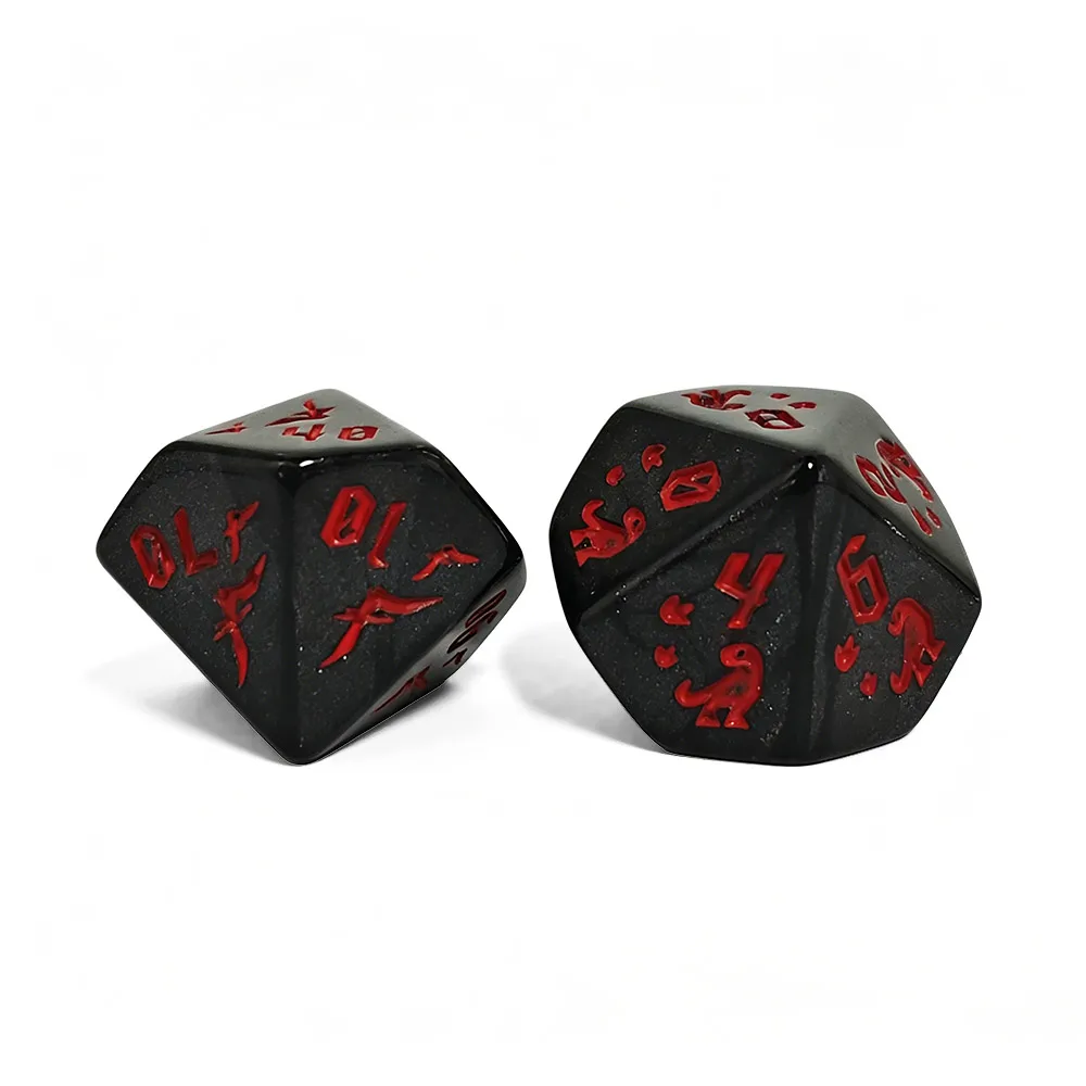 7-teiliges Schwarz-Rotes Dinosaurier-Würfelset, Individuell Gravierte Acryl-Polyeder-Würfel für TTRPG-Brettspiele, DND & Rollenspiele – Detail 7