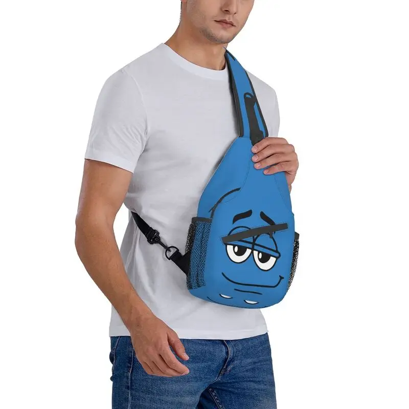 Mochila cruzada con caras de caramelo para hombre, bolso de pecho de hombro personalizado, mochila de día de viaje, dibujos animados, Chocolate, azul