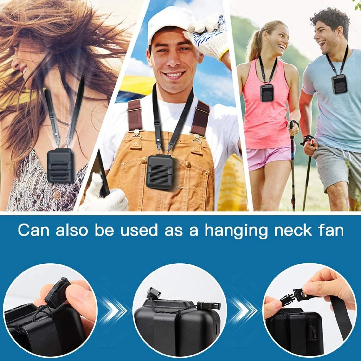 Powerful Hands-free Rechargeable Necklace Fan - Portable USB Belt Fan with Strong Airflow for Climbing, Cycling, Gardening, Fish