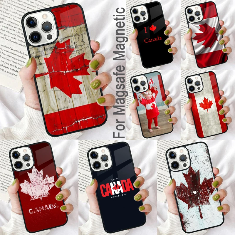 Canada Flag Maple Leaf Red Magnetic Soft Phone Case for iPhone 16 Promax 15 Pro 13 14 Plus 11 12 Mini MagSafe Coque