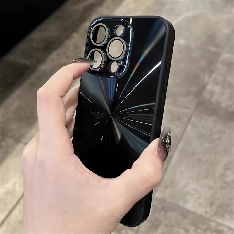 Luxury 6D Colorful Laser Aurora Case For iPhone 16 15 14 Plus 13 12 11 Pro Max Soft Bumper Shockproof Glass Camera Hard PC Cover image 4