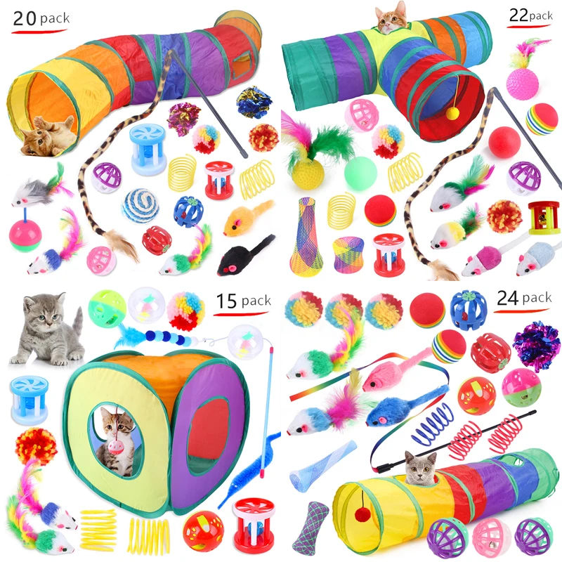 

Cat Toys Rainbow Tunnel Set Foldable Cat Kitten Play Tunnel Chat Mouse Supplies Simulation Fish Cat Accessories