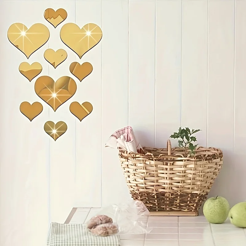 10PCS Mural Decal 3D Mirror Wall Sticker Love Heart Removable Stickers Livingroom Decoration Wall