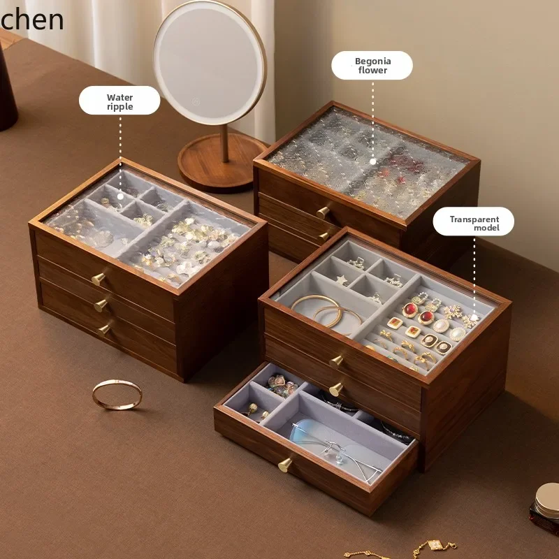 DSAWooden Jewelry Storage Box High-end Delicate Necklace Ring Earrings Gold Hand Jewelry Jewelry Box
