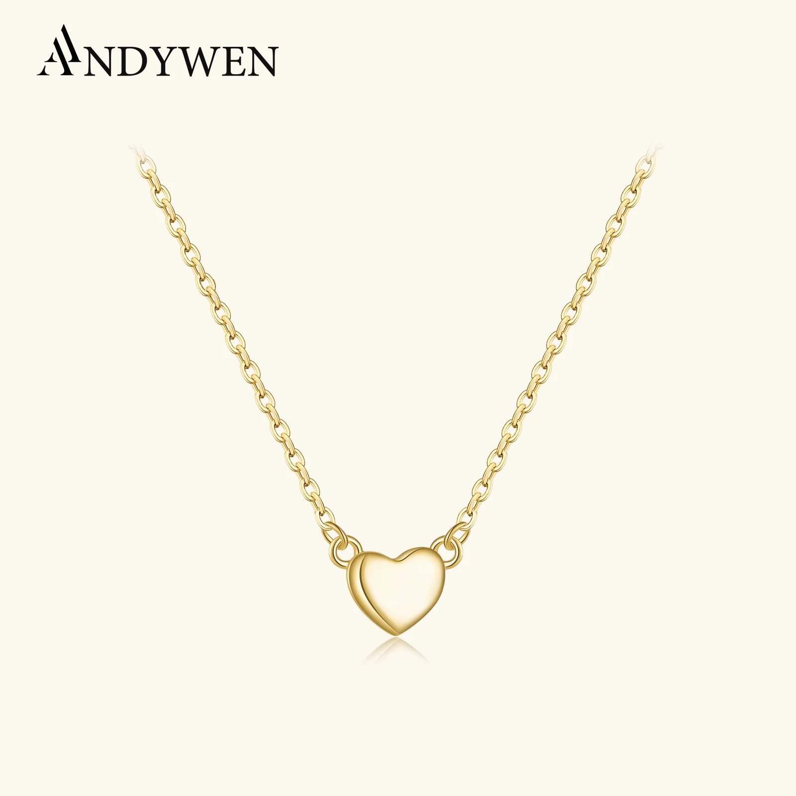 ANDYWEN 925 Sterling Silver Gold Small Plain Heart Pendant Necklace Chain Choker Wedding Women Definite 2023 Fine Jewelry