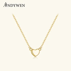 ANDYWEN 925 Sterling Silver Gold Small Plain Heart Pendant Necklace Chain Choker Wedding Women Definite 2023 Fine Jewelry