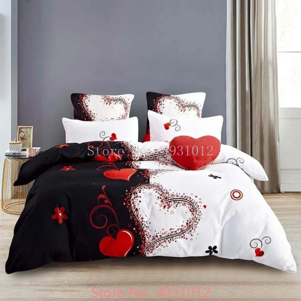 Home Living Luxury 3D Colorful Hearts Print 3Pcs Soft Duvet Cover PillowCase Kids Bedding Sets Queen and King Size Duvet Cover