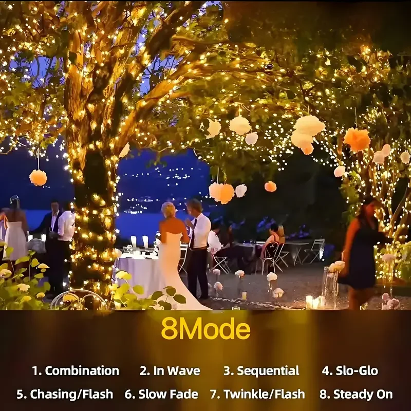 سلسلة إضاءة خارجية تعمل بالطاقة الشمسية مع 8 أوضاع إضاءة مناسبة لتزيين العطلات وأضواء LED الشمسية الجنية للحدائق والحفلات