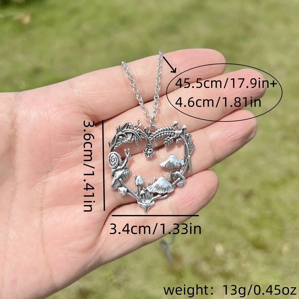 Silver Color Love Heart Mushroom Long Necklaces for Women Vintage Insect Snail Statement Female Pendant Jewelry Necklace